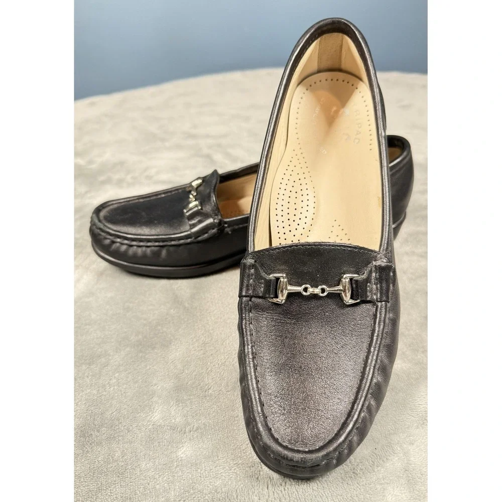 SAS Shoes Womens Size 7N Black‎ Leather Loafers Slip On Tripad Comfort Walking